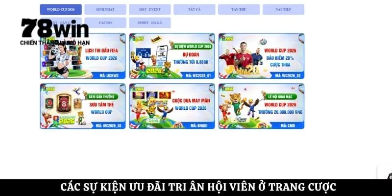 Các sự kiện ưu đãi tri ân hội viên ở trang cược