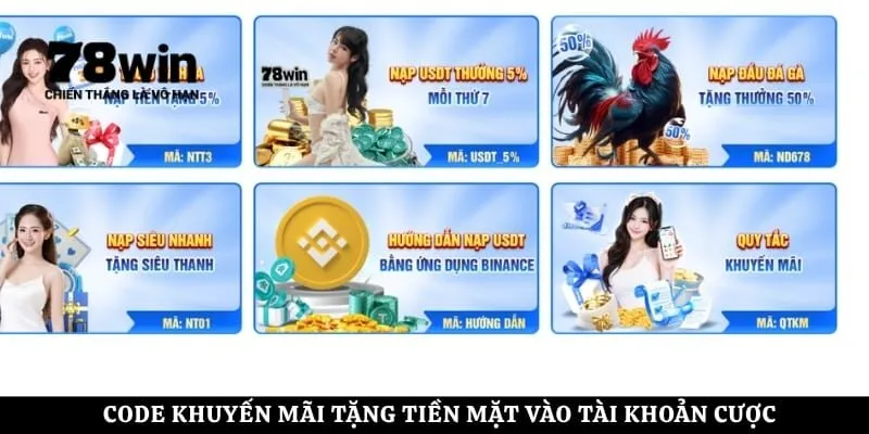 Code khuyến mãi tặng tiền mặt vào tài khoản cược