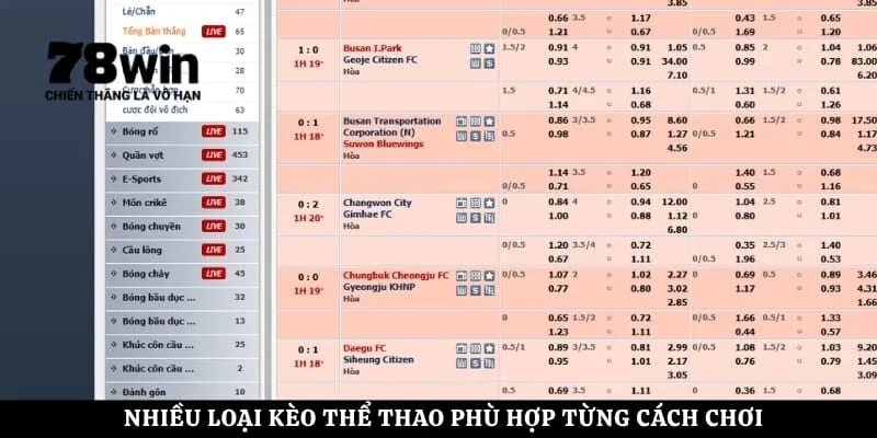 Nhiều loại kèo thể thao phù hợp từng cách chơi